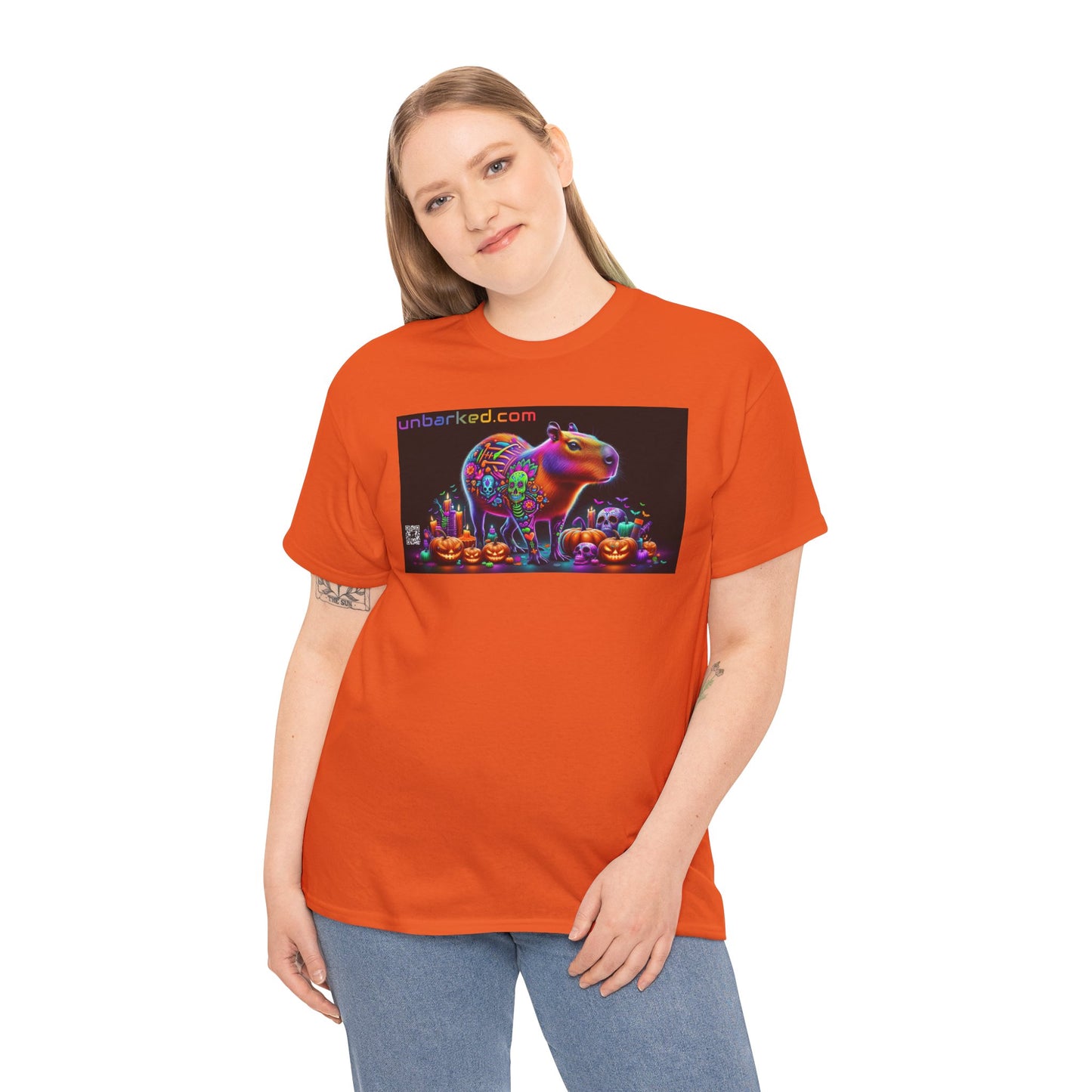 UNBARKED! Halloween Collection - Capybara Vibrant Día de Muertos Tattoo Unisex Heavy Cotton Tee