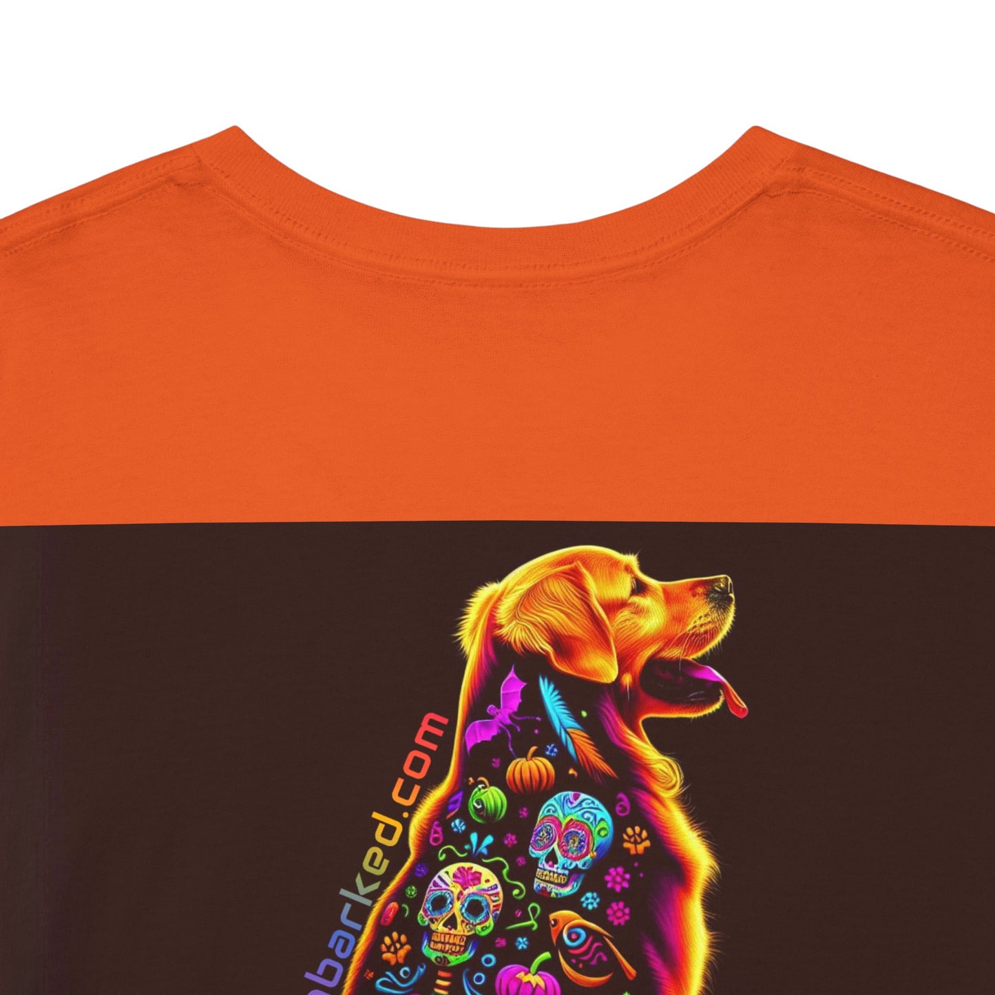 UNBARKED! Halloween Collection - Golden Retreiver Dog Vibrant Día de Muertos Tattoo Unisex Heavy Cotton Tee