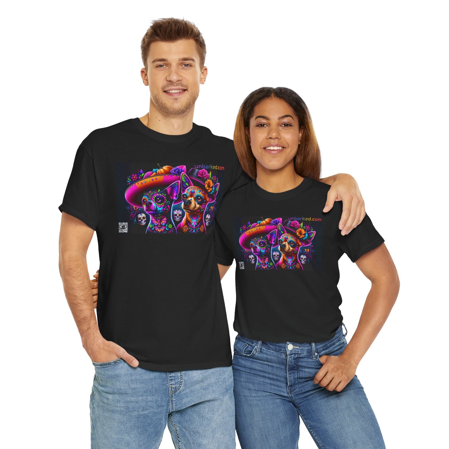 UNBARKED! Halloween Collection - Chihuahua Dog Vibrant Día de Muertos Tattoo Unisex Heavy Cotton Tee