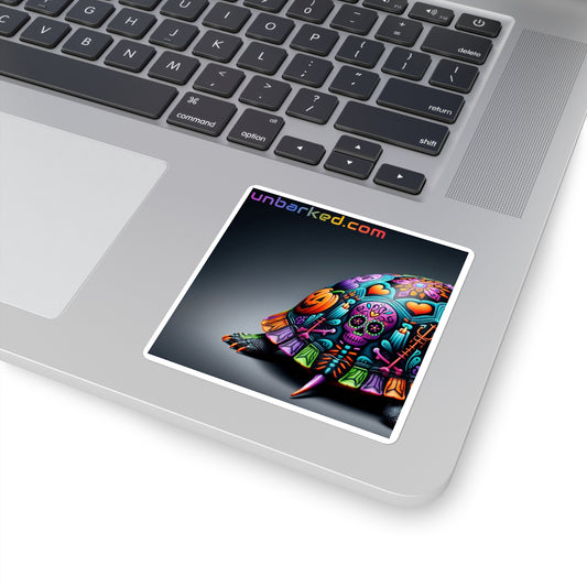 3x3" Square Sticker UNBARKED! Halloween Collection - Slider Turtle Shell Vibrant Día de Muertos Tattoo