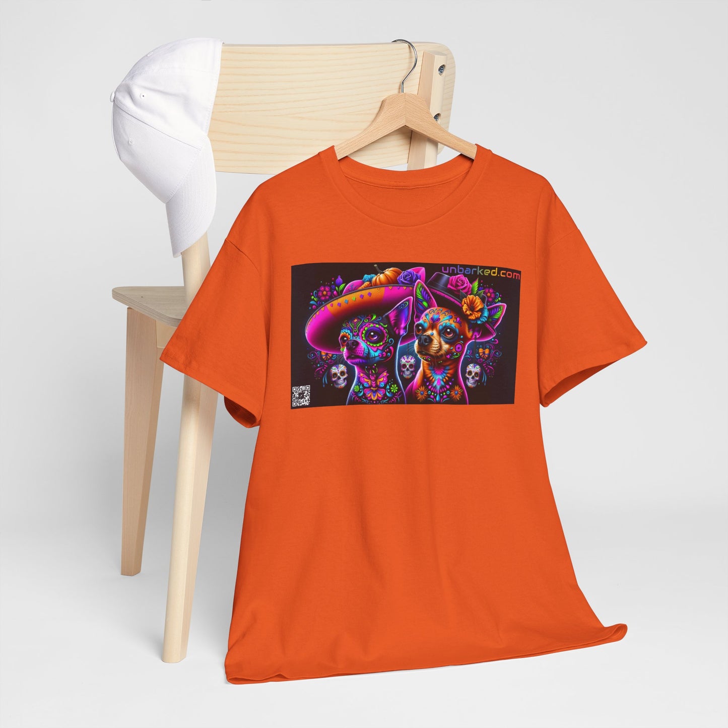 UNBARKED! Halloween Collection - Chihuahua Dog Vibrant Día de Muertos Tattoo Unisex Heavy Cotton Tee