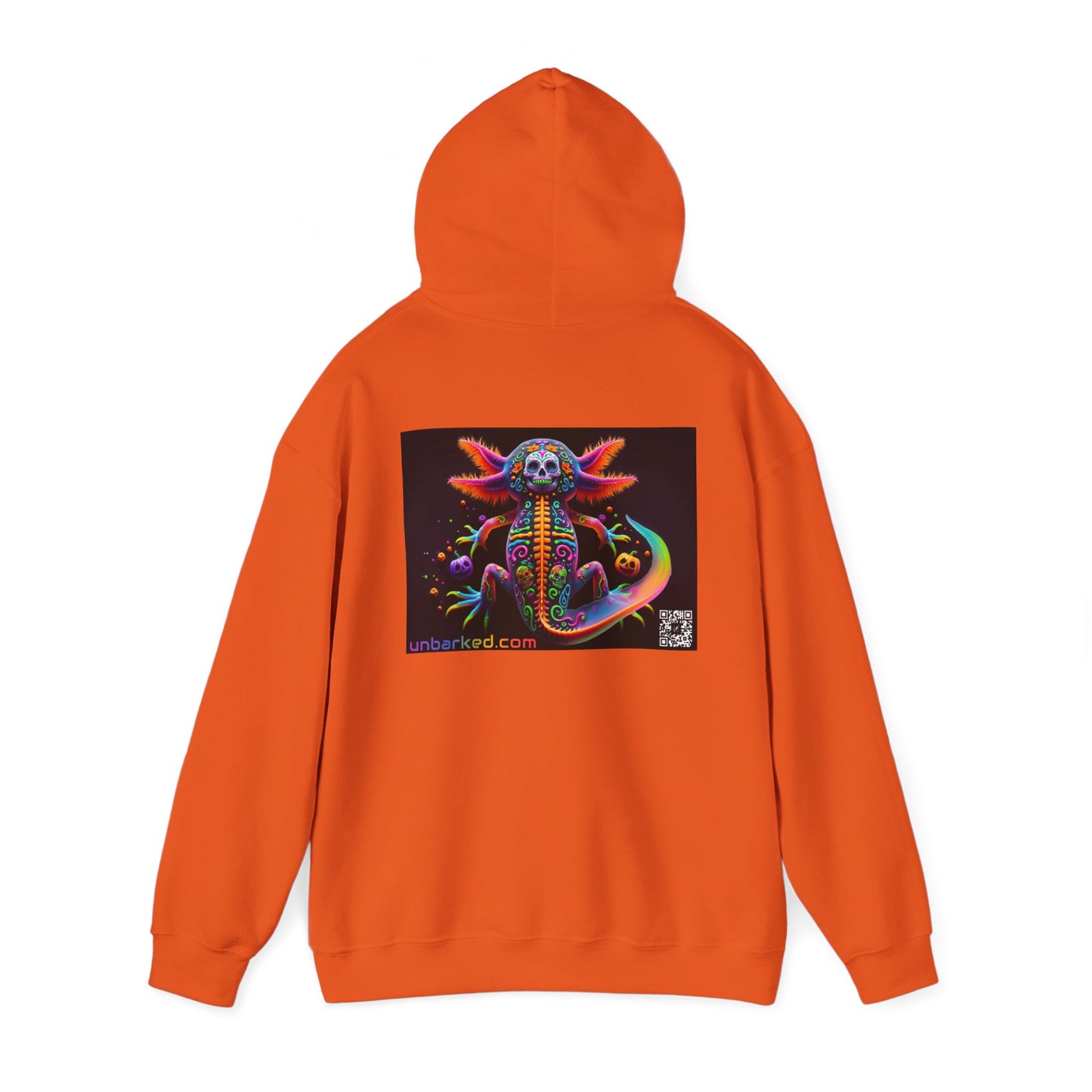 Unisex Heavy Blend™ Hooded Sweatshirt UNBARKED! Halloween Collection - Axolotl Vibrant Día de Muertos Tattoo