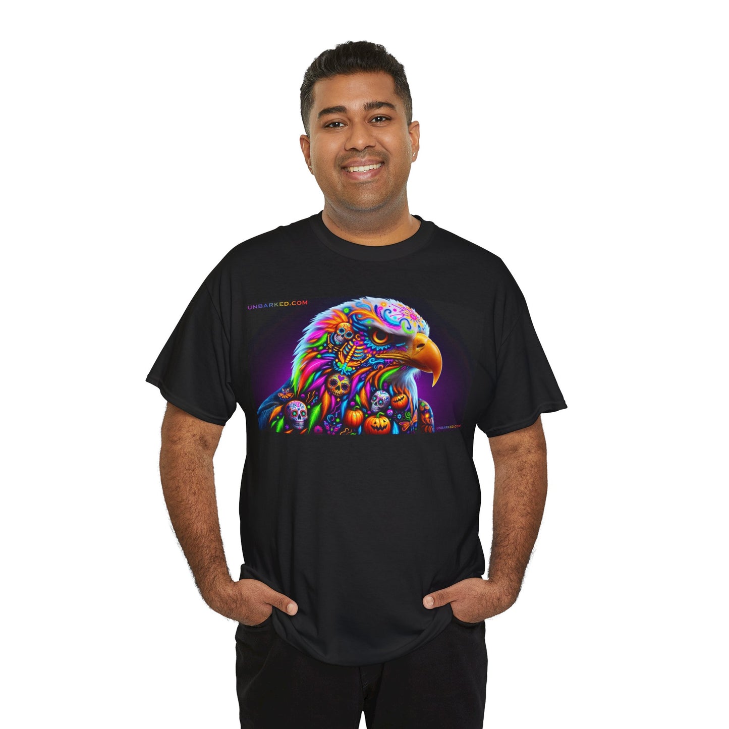 UNBARKED! Halloween Collection - Bald Eagle Vibrant Día de Muertos Tattoo Unisex Heavy Cotton Tee Shirt