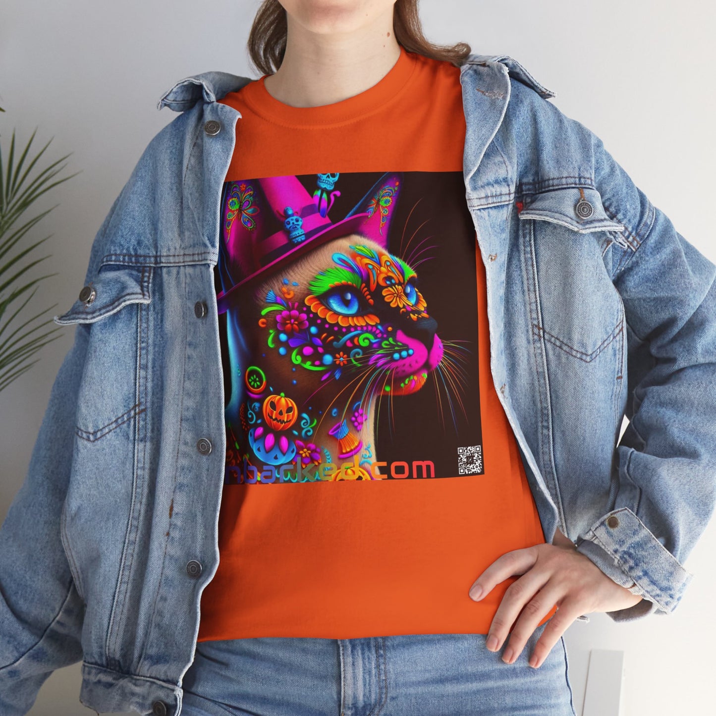 UNBARKED! Halloween Collection - Siamese Cat Vibrant Día de Muertos Tattoo Unisex Heavy Cotton Tee