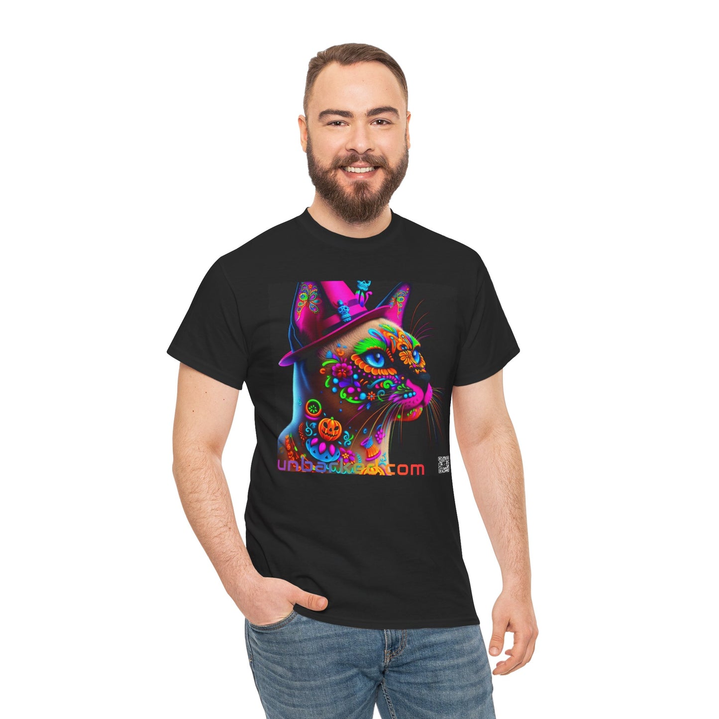 UNBARKED! Halloween Collection - Siamese Cat Vibrant Día de Muertos Tattoo Unisex Heavy Cotton Tee