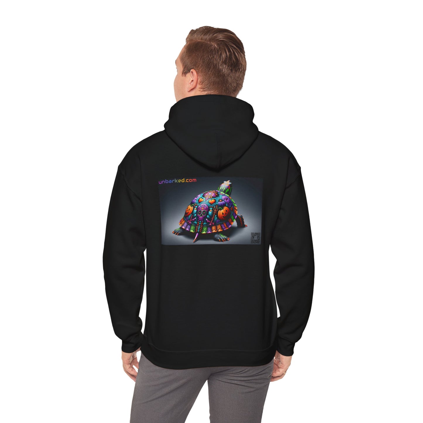 Unisex Heavy Blend™ Hooded Sweatshirt UNBARKED! Halloween Collection - Painted Slider Turtle Vibrant Día de Muertos Tattoo