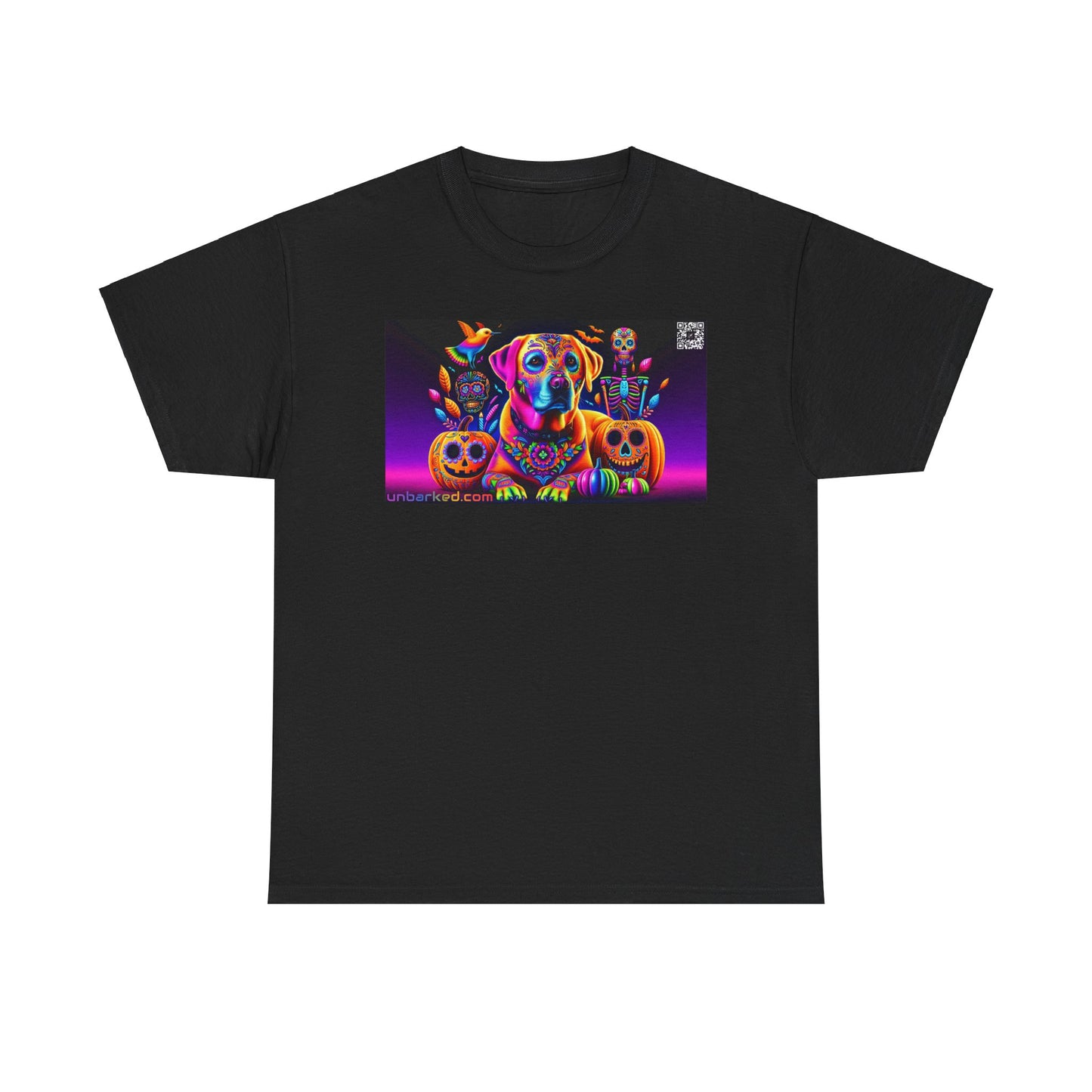 UNBARKED! Halloween Collection - Labrador Retreiver Dog Vibrant Día de Muertos Tattoo Unisex Heavy Cotton Tee
