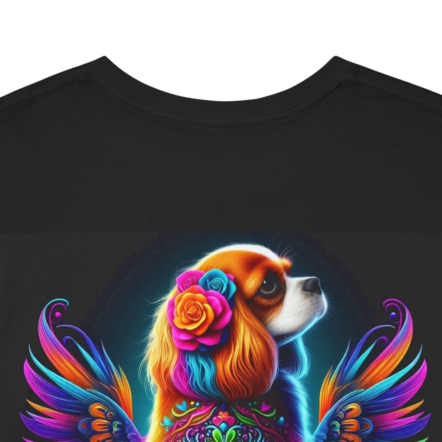UNBARKED! Halloween Collection - Cavalier King Charles Spaniel Dog Vibrant Día de Muertos Tattoo Unisex Heavy Cotton Tee