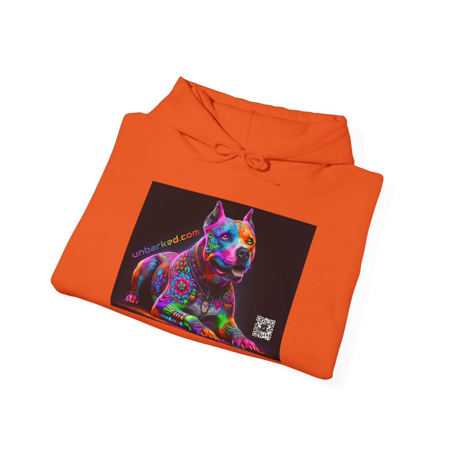 Hooded Sweatshirt UNBARKED! Halloween Collection - Pittie, Pitbull Dog Vibrant Día de Muertos Tattoo Hoodie Unisex Heavy Blend™