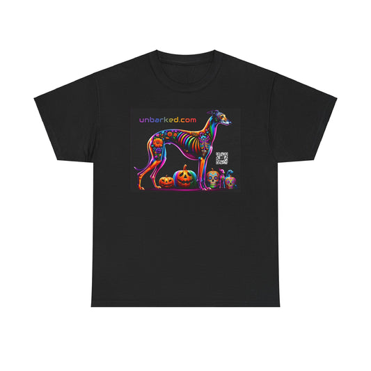 UNBARKED! Halloween Collection - Galgo Greyhound Dog Vibrant Día de Muertos Tattoo Unisex Heavy Cotton Tee