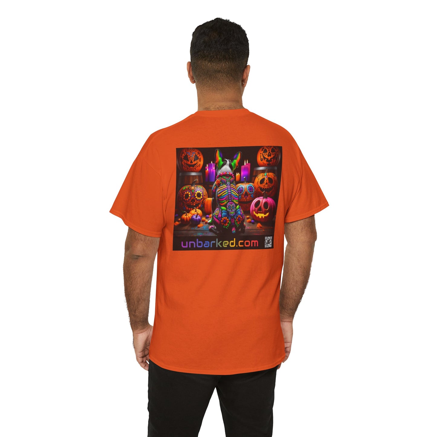 UNBARKED! Halloween Collection - Boston Terrier Dog Vibrant Día de Muertos Tattoo Unisex Heavy Cotton Tee