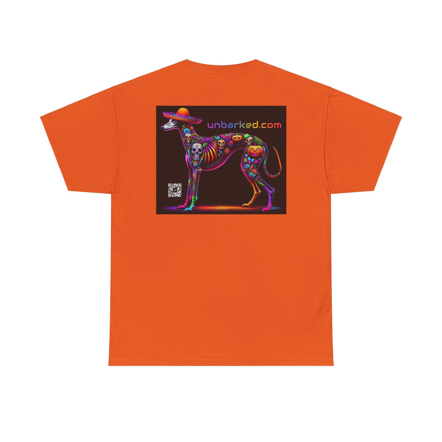 UNBARKED! Halloween Collection - Galgo Greyhound Dog Vibrant Día de Muertos Tattoo Unisex Heavy Cotton Tee