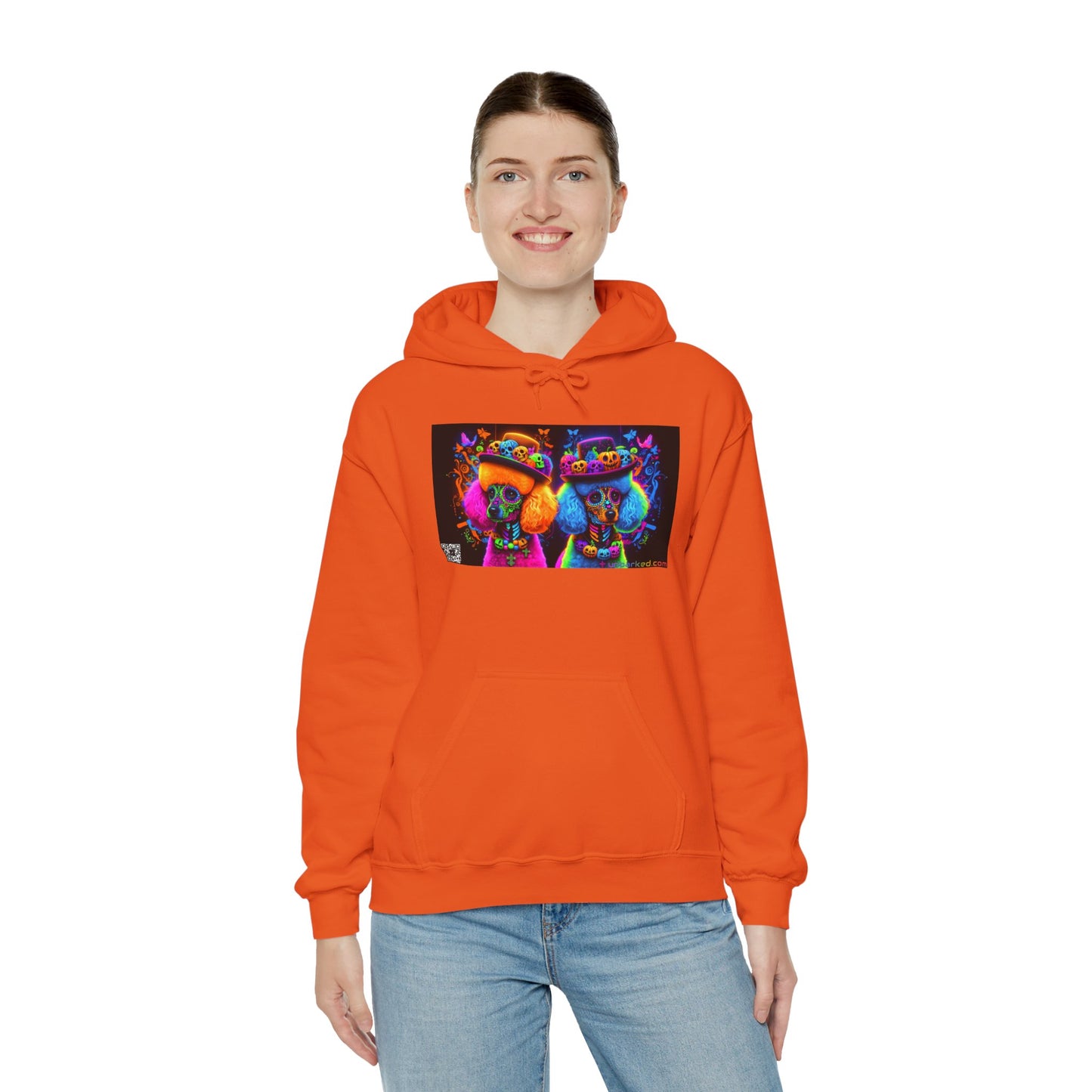 Unisex Heavy Blend™ Hooded Sweatshirt UNBARKED! Halloween Collection - Poodle Dog Vibrant Día de Muertos Tattoo