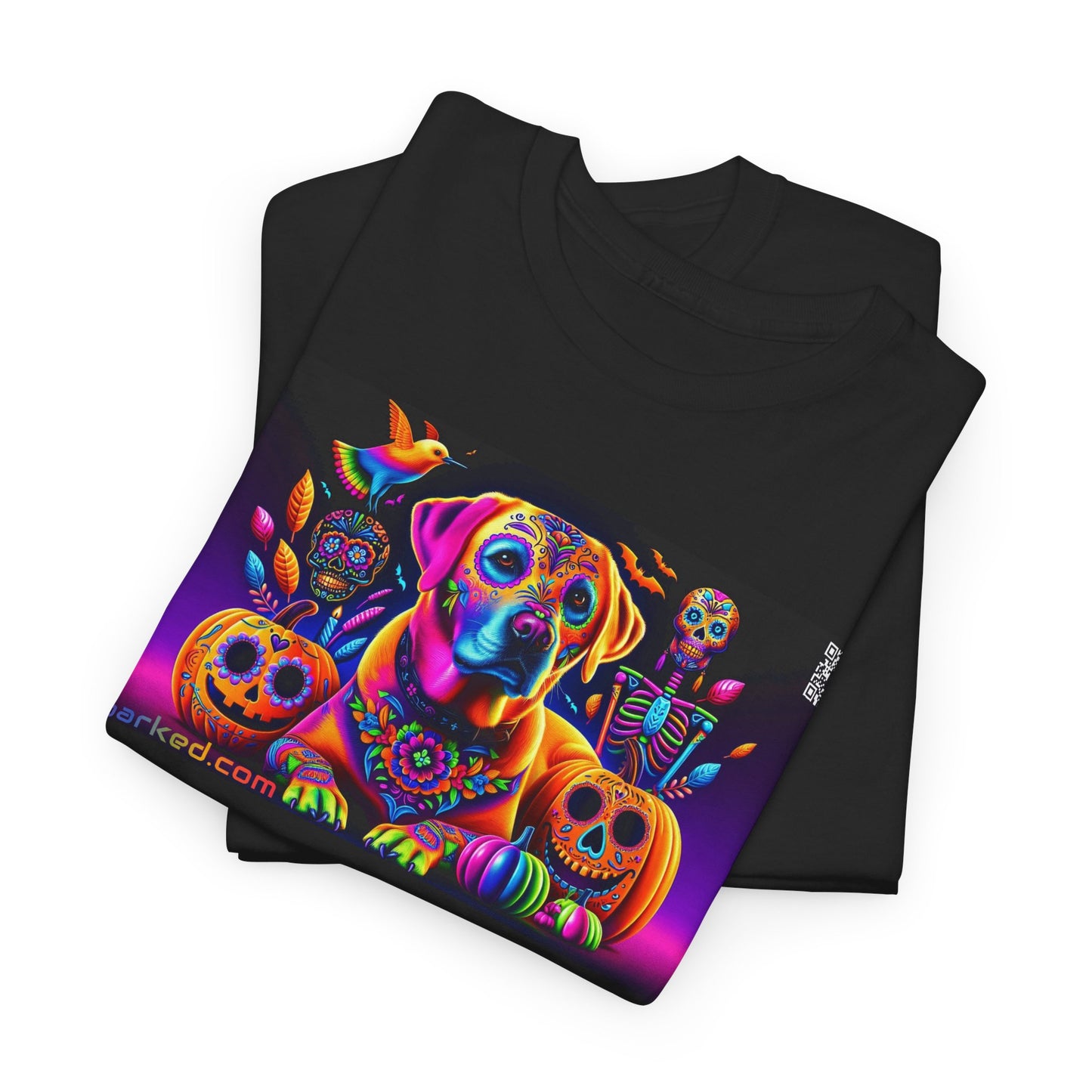 UNBARKED! Halloween Collection - Labrador Retreiver Dog Vibrant Día de Muertos Tattoo Unisex Heavy Cotton Tee