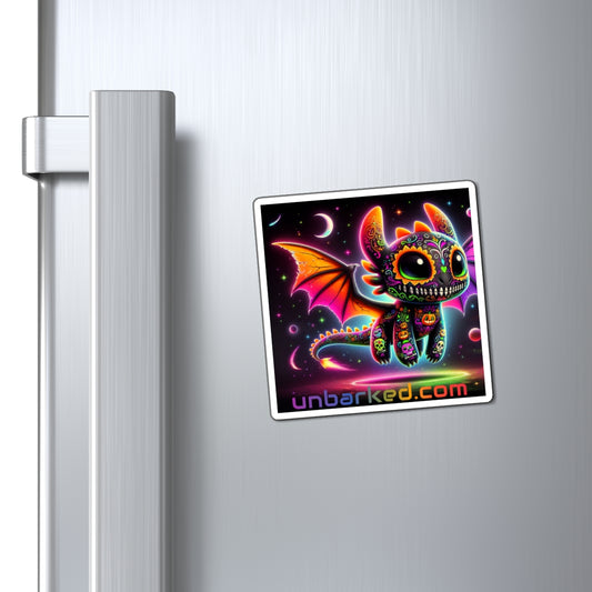 3" Square Magnet - UNBARKED! Halloween Collection - Dragon Vibrant Día de Muertos Tattoo