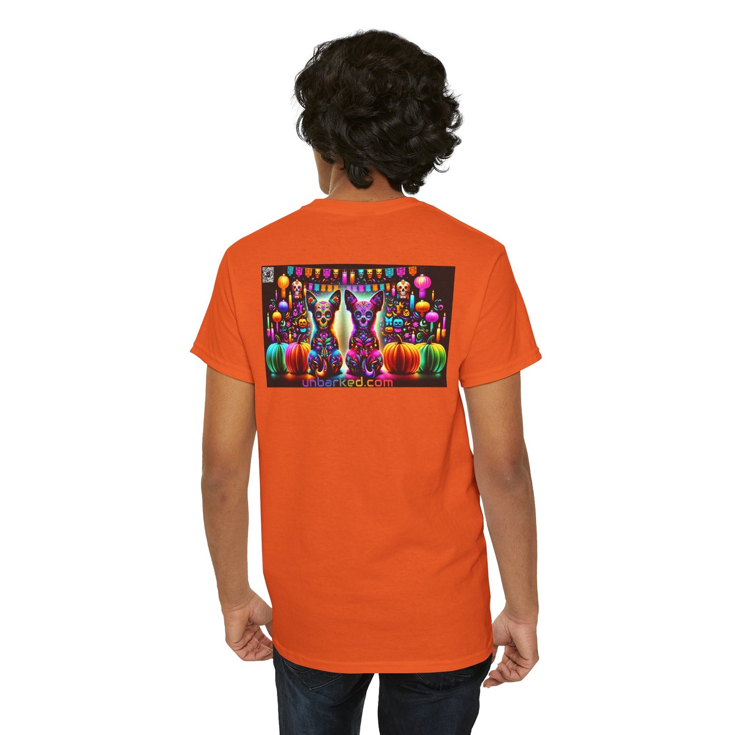 UNBARKED! Halloween Collection - Chihuahua Dog Vibrant Día de Muertos Tattoo Unisex Heavy Cotton Tee