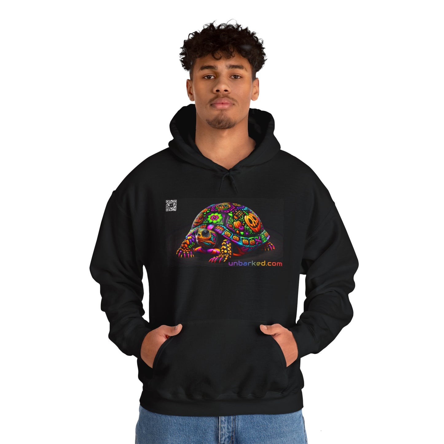 Unisex Heavy Blend™ Hooded Sweatshirt UNBARKED! Halloween Collection - Painted Slider Turtle Vibrant Día de Muertos Tattoo