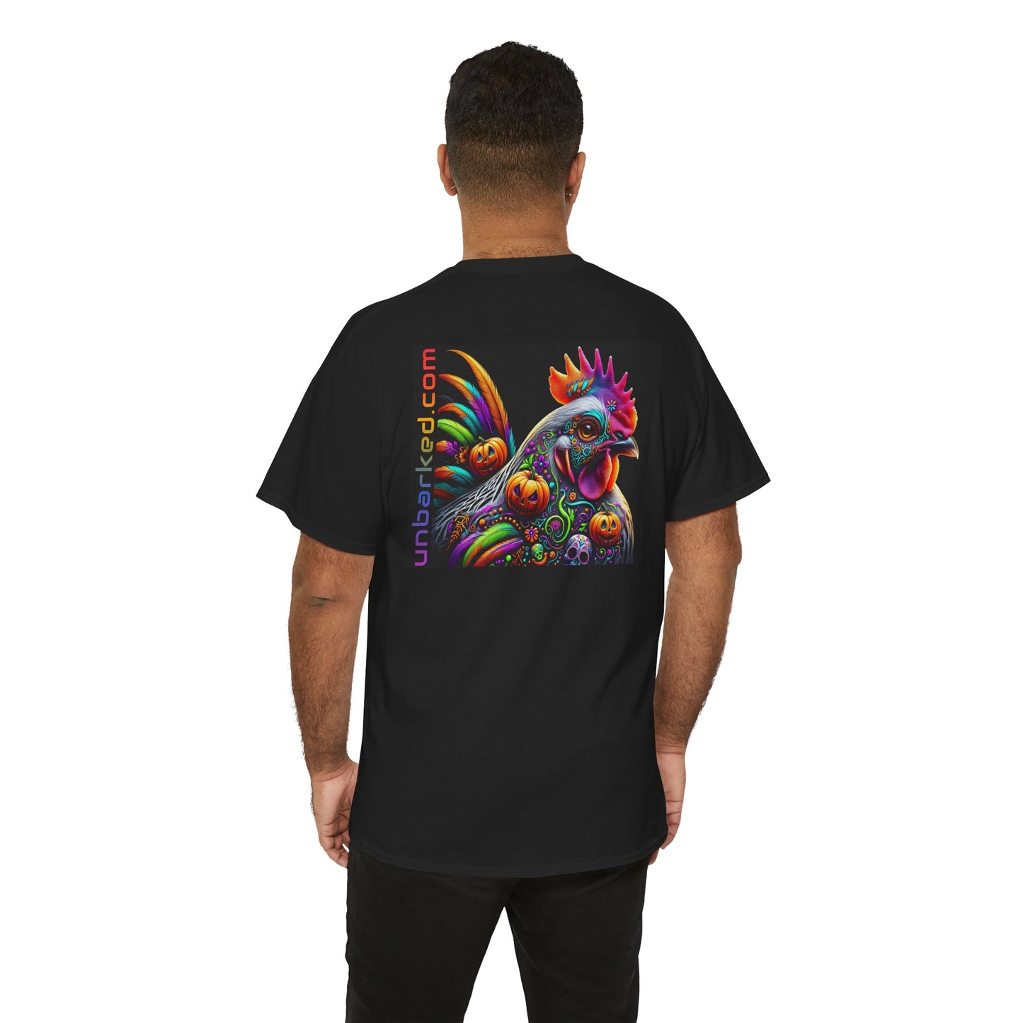 UNBARKED! Halloween Collection - Silver Laced Wyndotte Vibrant Día de Muertos Tattoo Unisex Heavy Cotton Tee Shirt
