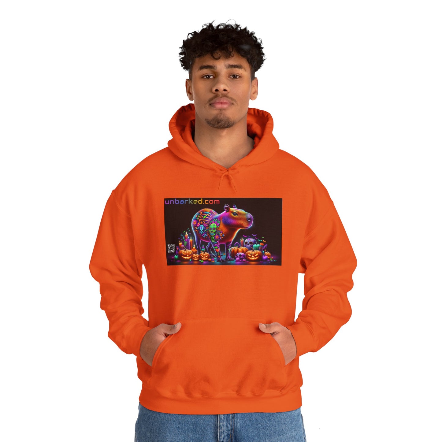 Unisex Heavy Blend™ Hooded Sweatshirt UNBARKED! Halloween Collection - Cappybara Vibrant Día de Muertos Tattoo