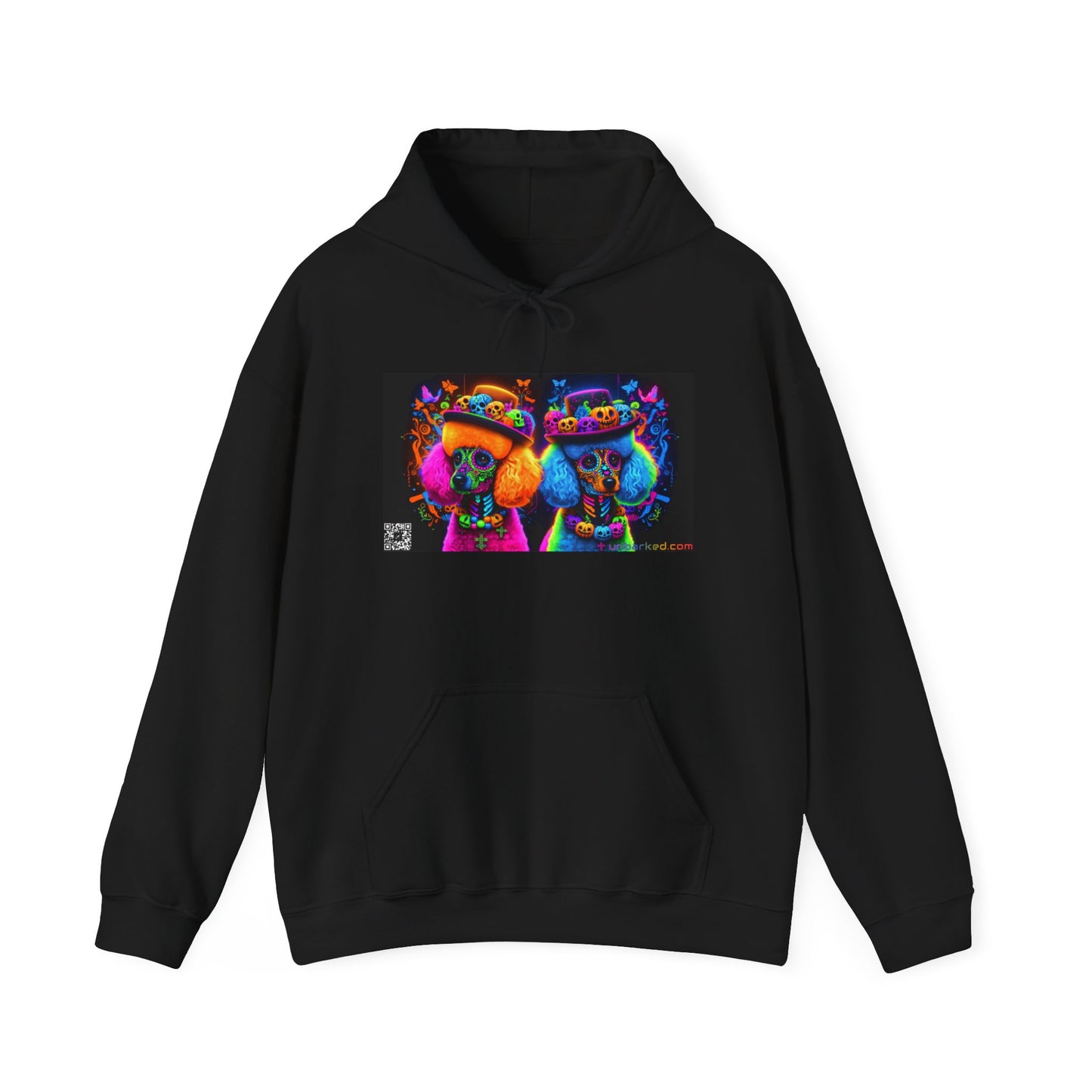 Unisex Heavy Blend™ Hooded Sweatshirt UNBARKED! Halloween Collection - Poodle Dog Vibrant Día de Muertos Tattoo