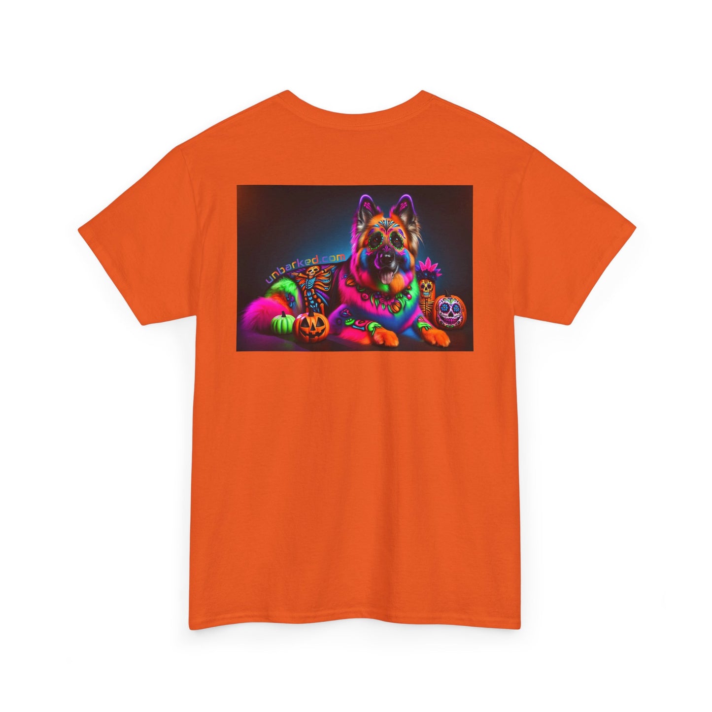 UNBARKED! Halloween Collection - German Shepherd Dog Vibrant Día de Muertos Tattoo Unisex Heavy Cotton Tee