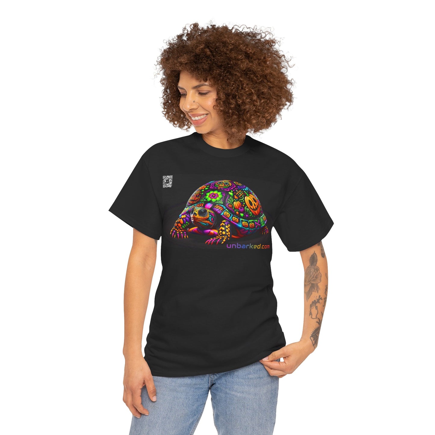 UNBARKED! Halloween Collection - Painted Slider Turtle Vibrant Día de Muertos Tattoo Unisex Heavy Cotton Tee Shirt