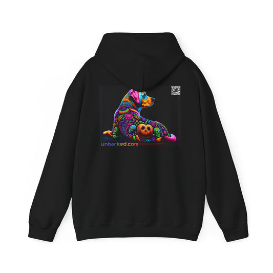 Unisex Heavy Blend™ Hooded Sweatshirt UNBARKED! Halloween Collection - Labrador Retreiver Dog Vibrant Día de Muertos Tattoo