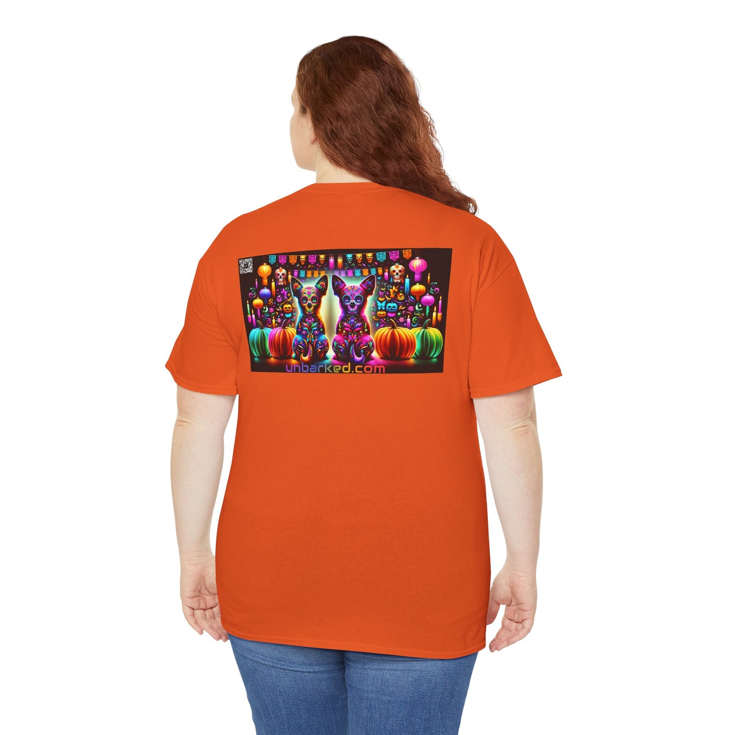 UNBARKED! Halloween Collection - Chihuahua Dog Vibrant Día de Muertos Tattoo Unisex Heavy Cotton Tee