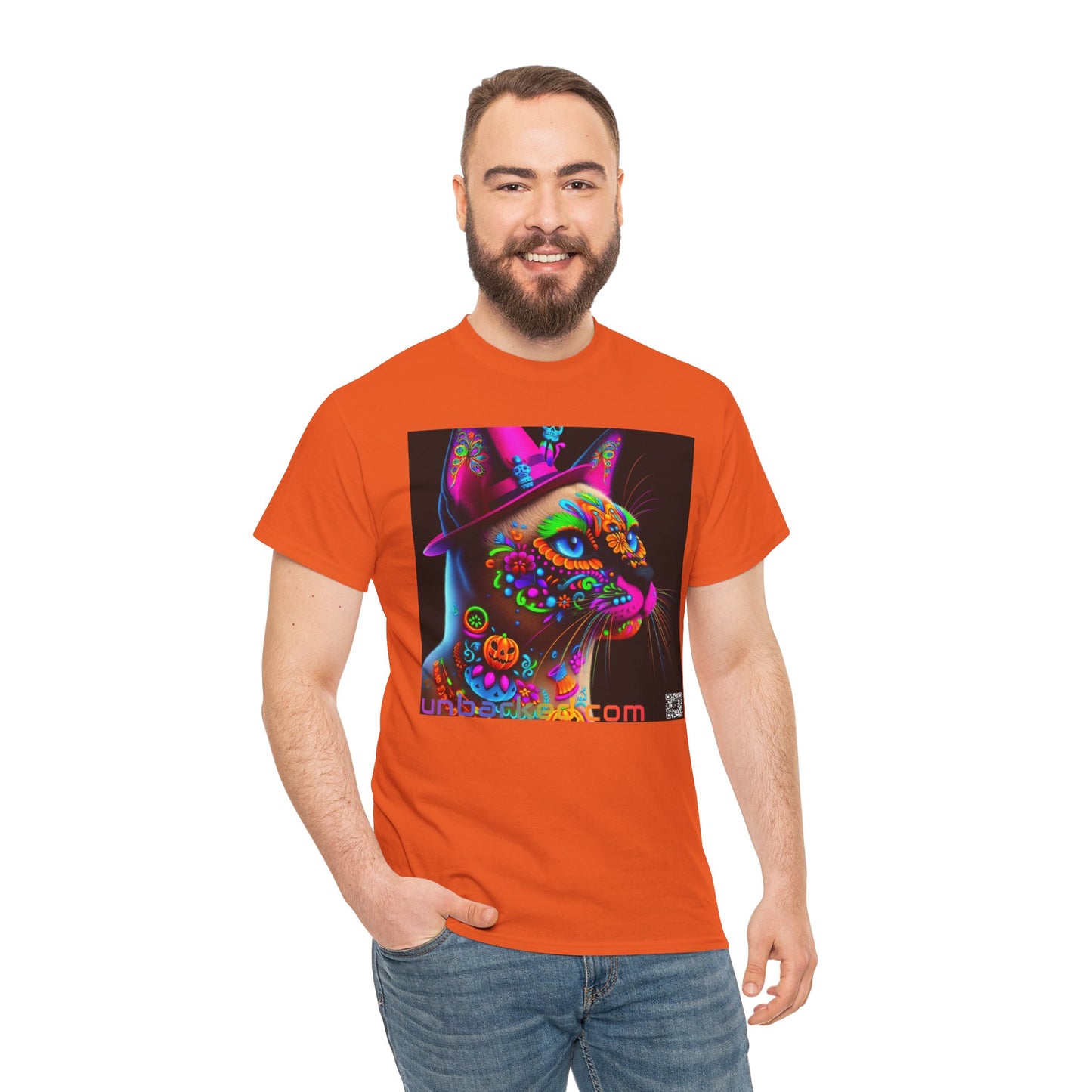 UNBARKED! Halloween Collection - Siamese Cat Vibrant Día de Muertos Tattoo Unisex Heavy Cotton Tee