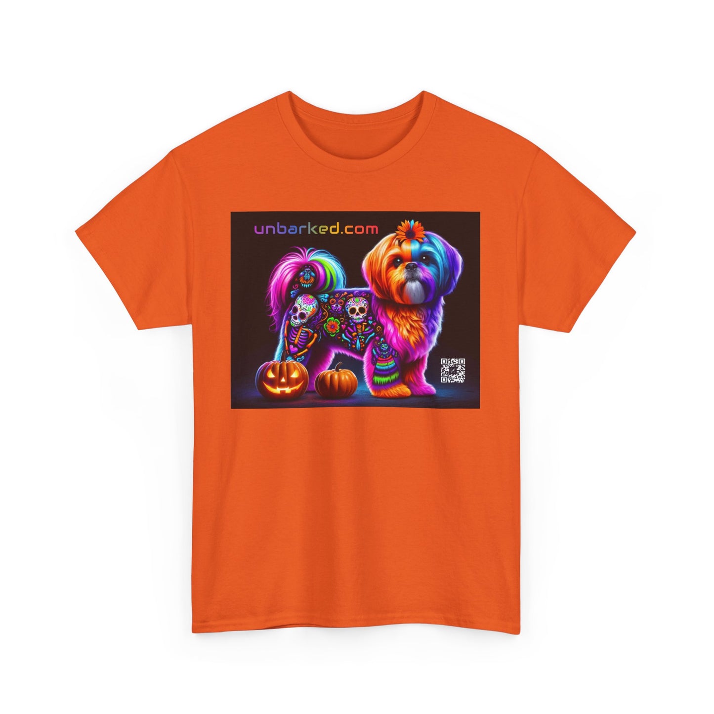 UNBARKED! Halloween Collection - Shih-Tzu Dog Vibrant Día de Muertos Tattoo Unisex Heavy Cotton Tee