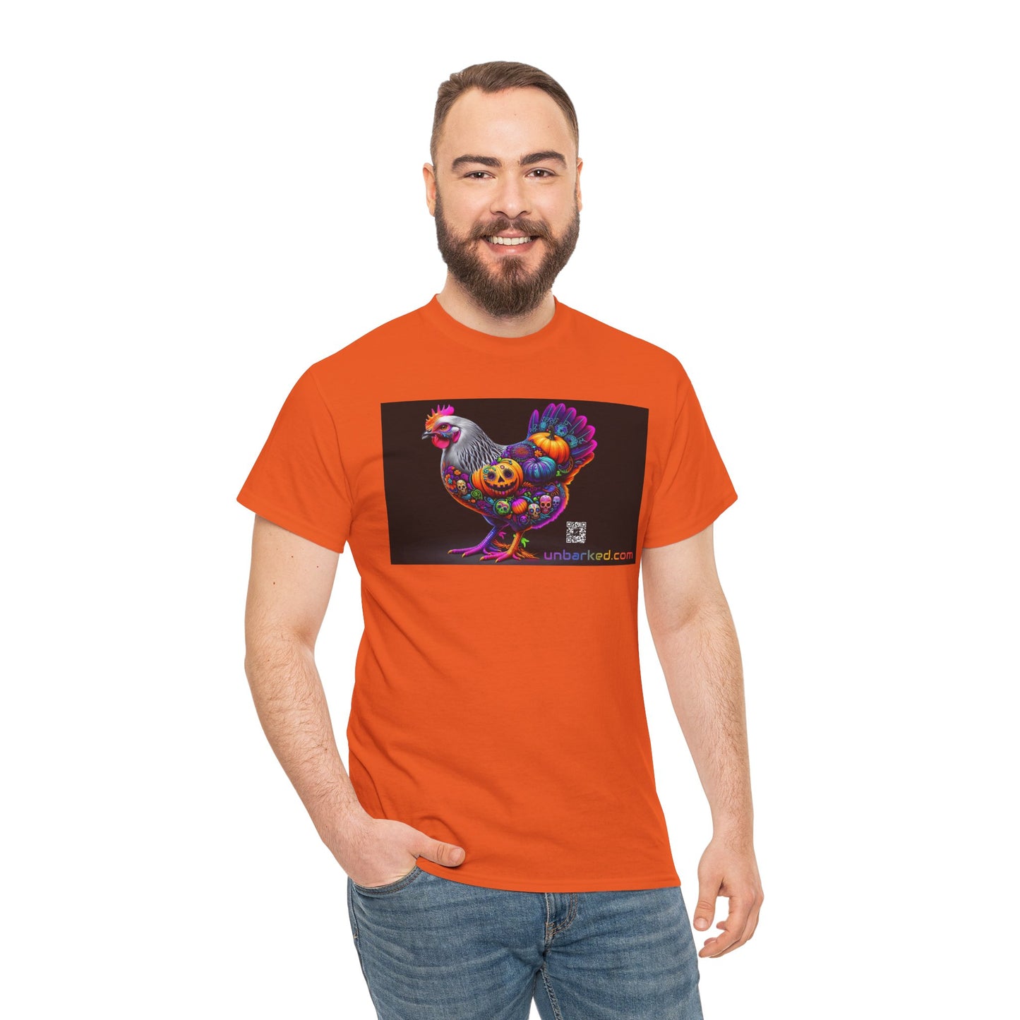 UNBARKED! Halloween Collection - Silver Laced Wyndotte Vibrant Día de Muertos Tattoo Unisex Heavy Cotton Tee Shirt