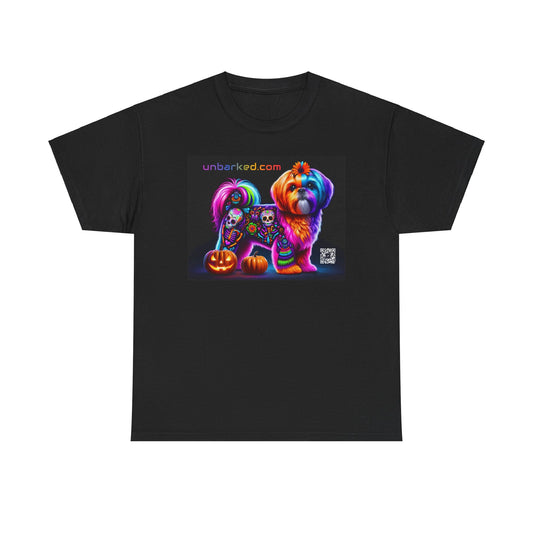 UNBARKED! Halloween Collection - Shih-Tzu Dog Vibrant Día de Muertos Tattoo Unisex Heavy Cotton Tee