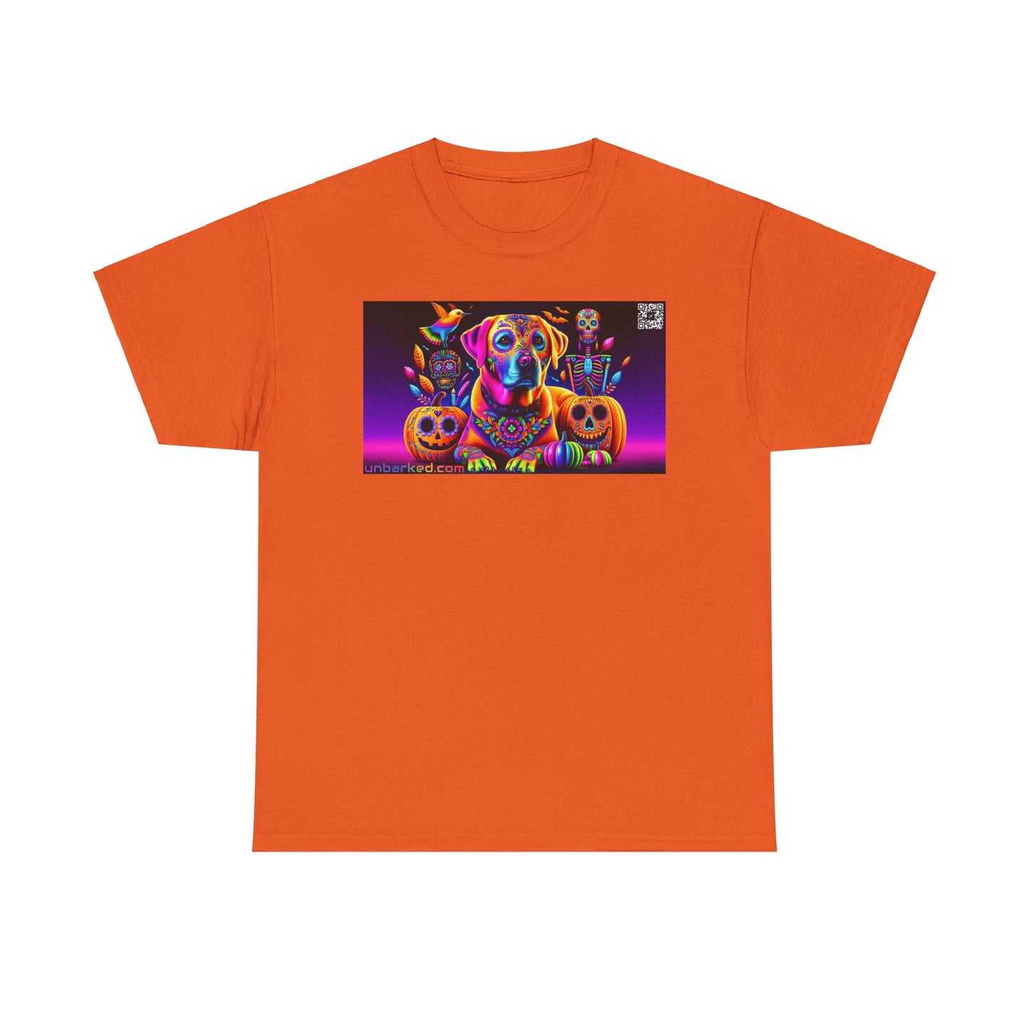 UNBARKED! Halloween Collection - Labrador Retreiver Dog Vibrant Día de Muertos Tattoo Unisex Heavy Cotton Tee