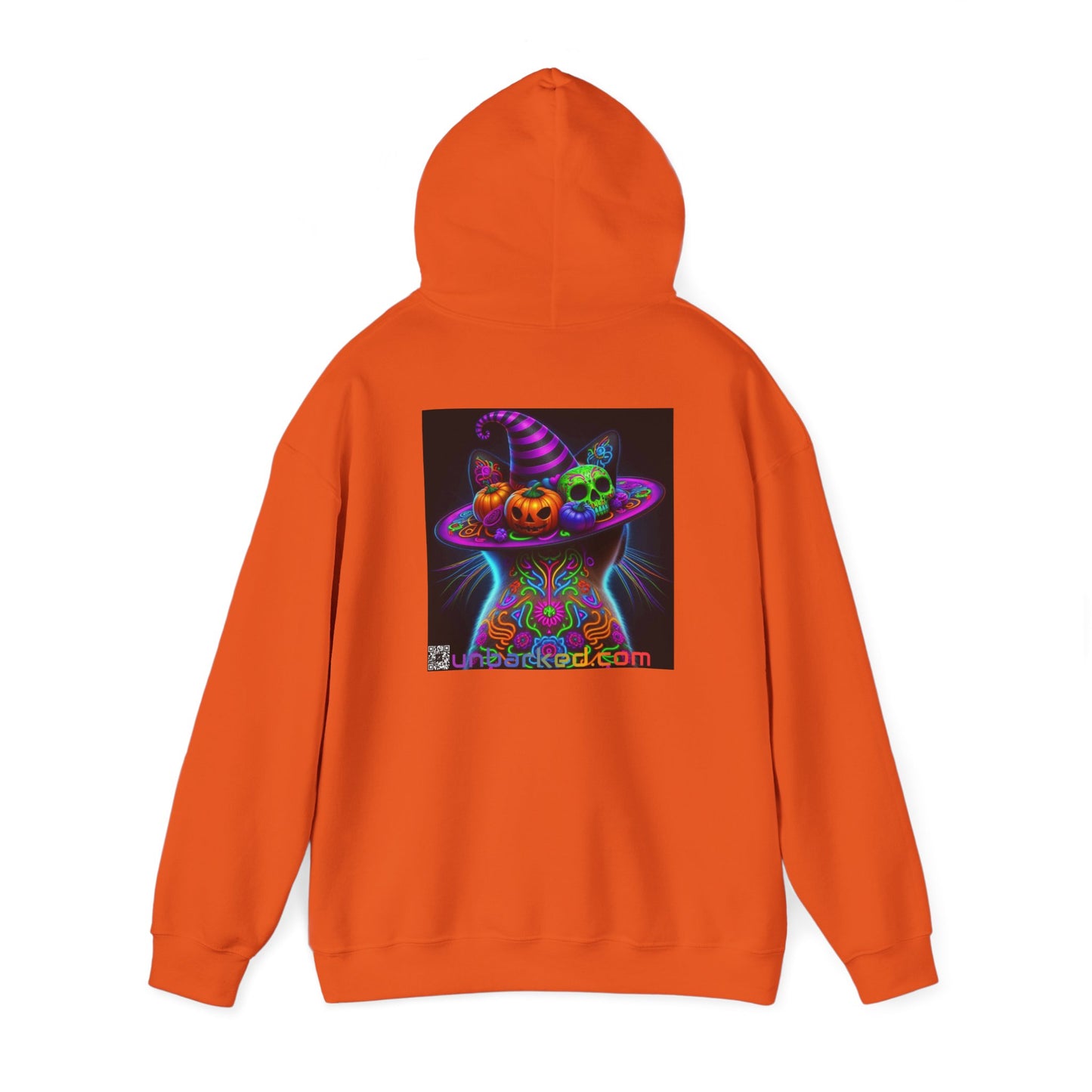 Unisex Heavy Blend™ Hooded Sweatshirt UNBARKED! Halloween Collection - Siamese Cat Vibrant Día de Muertos Tattoo