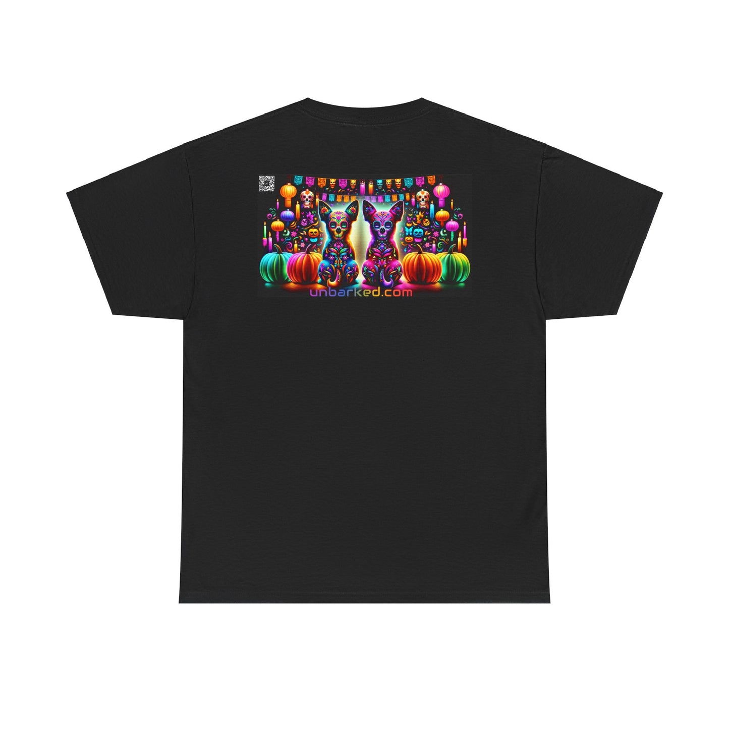 UNBARKED! Halloween Collection - Chihuahua Dog Vibrant Día de Muertos Tattoo Unisex Heavy Cotton Tee