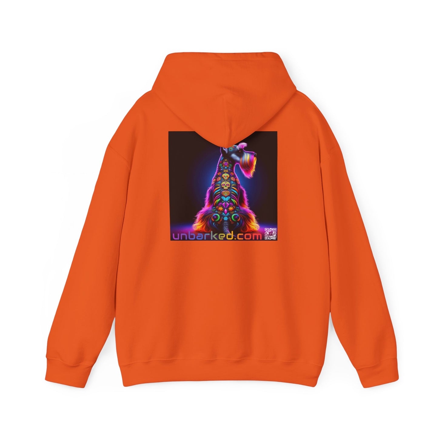 Unisex Heavy Blend™ Hooded Sweatshirt UNBARKED! Halloween Collection - Schnauzer Dog Vibrant Día de Muertos Tattoo