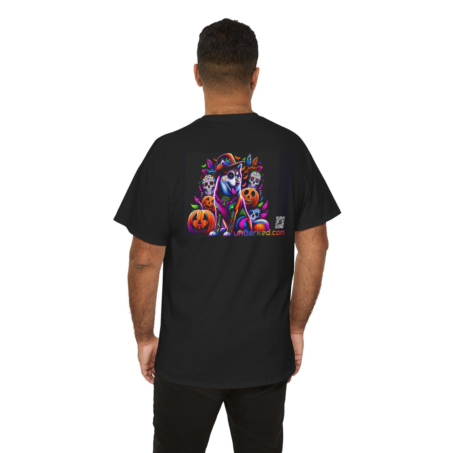 UNBARKED! Halloween Collection - Husky/ Alaskan Malamute Dog Vibrant Día de Muertos Tattoo Unisex Heavy Cotton Tee