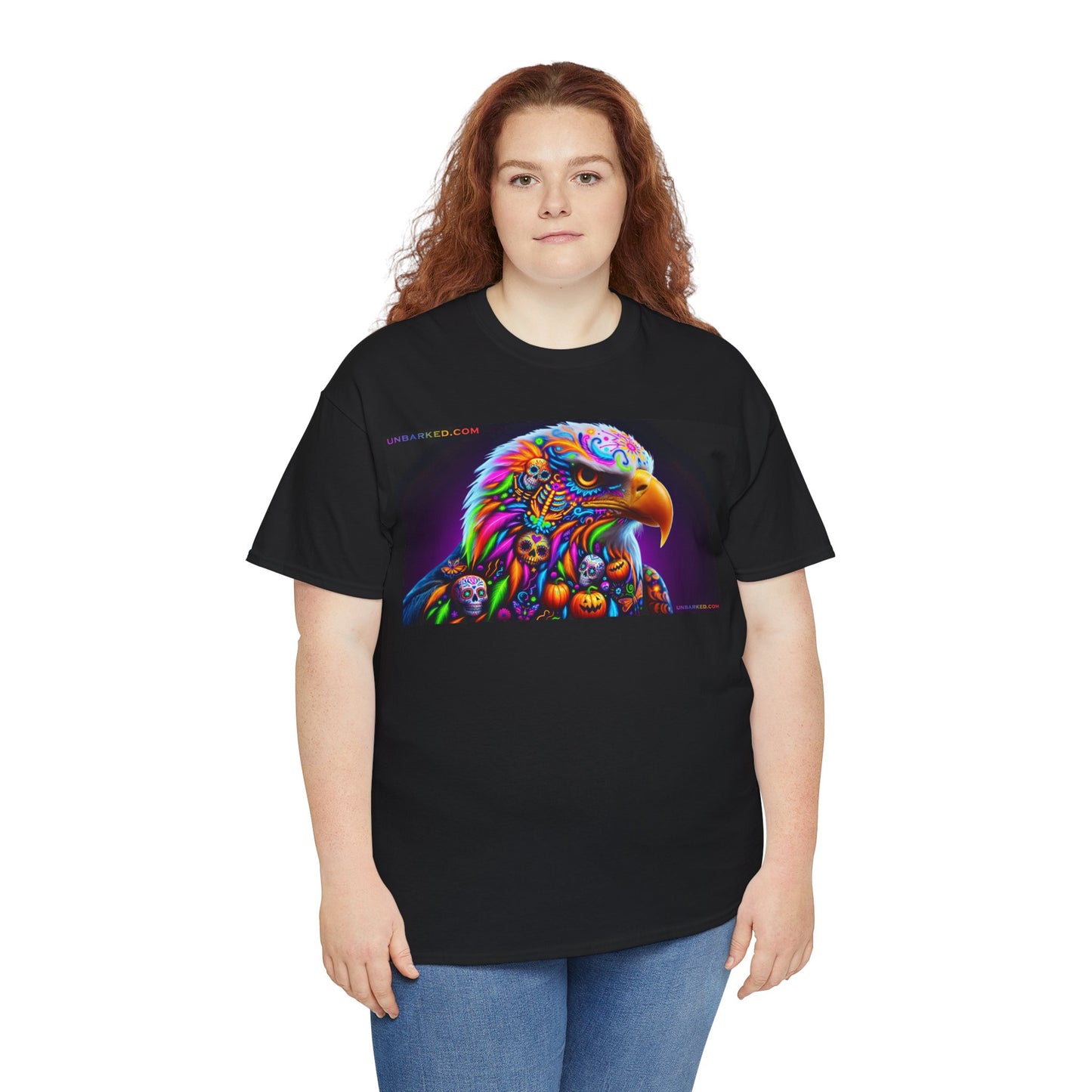 UNBARKED! Halloween Collection - Bald Eagle Vibrant Día de Muertos Tattoo Unisex Heavy Cotton Tee Shirt