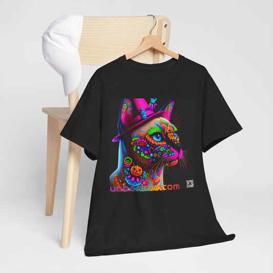 UNBARKED! Halloween Collection - Siamese Cat Vibrant Día de Muertos Tattoo Unisex Heavy Cotton Tee