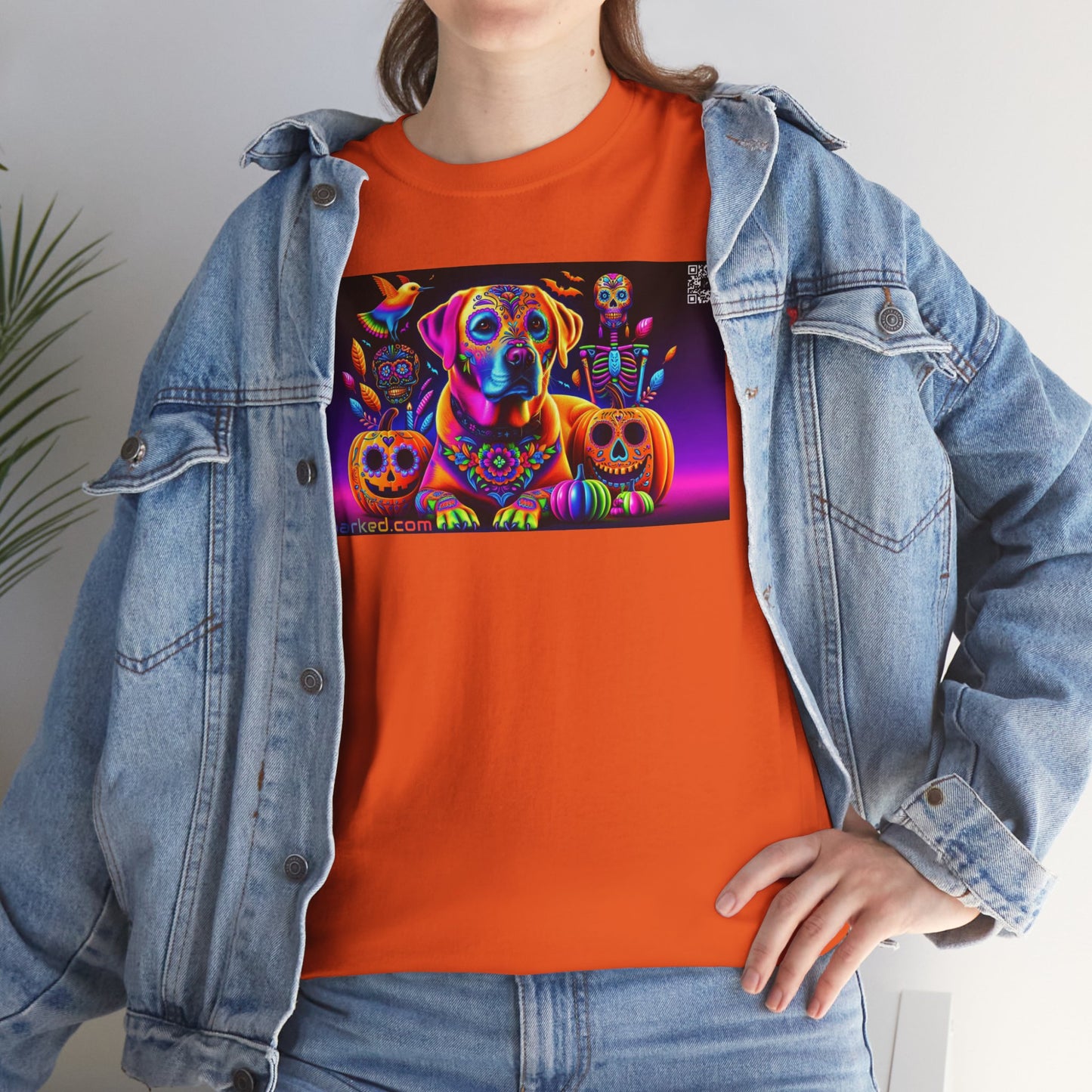 UNBARKED! Halloween Collection - Labrador Retreiver Dog Vibrant Día de Muertos Tattoo Unisex Heavy Cotton Tee