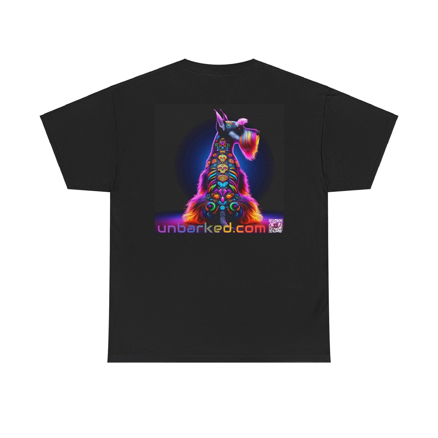 UNBARKED! Halloween Collection - Schnauzer Dog Vibrant Día de Muertos Tattoo Unisex Heavy Cotton Tee
