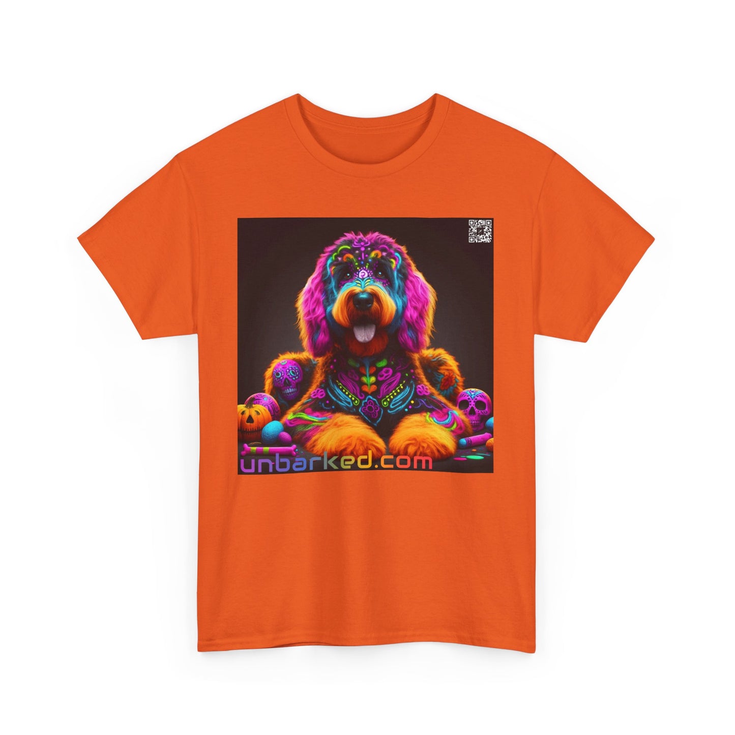 UNBARKED! Halloween Collection - Bernadoodle Dog Vibrant Día de Muertos Tattoo Unisex Heavy Cotton Tee