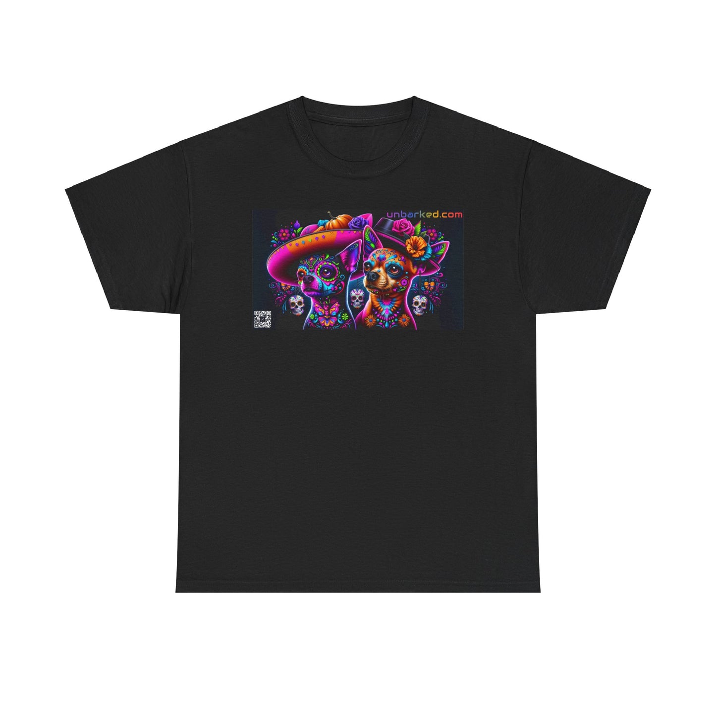 UNBARKED! Halloween Collection - Chihuahua Dog Vibrant Día de Muertos Tattoo Unisex Heavy Cotton Tee