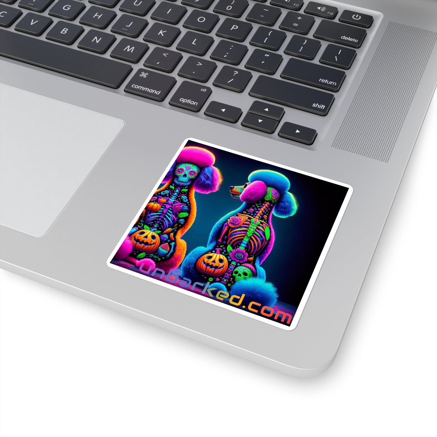 3x3" Square Sticker UNBARKED! Halloween Collection - Poodle Dog Vibrant Día de Muertos Tattoo