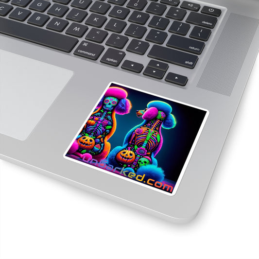 3x3" Square Sticker UNBARKED! Halloween Collection - Poodle Dog Vibrant Día de Muertos Tattoo