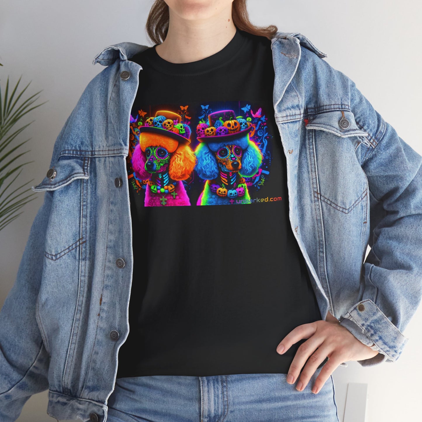 UNBARKED! Halloween Collection - Poodle Dog Vibrant Día de Muertos Tattoo Unisex Heavy Cotton Tee