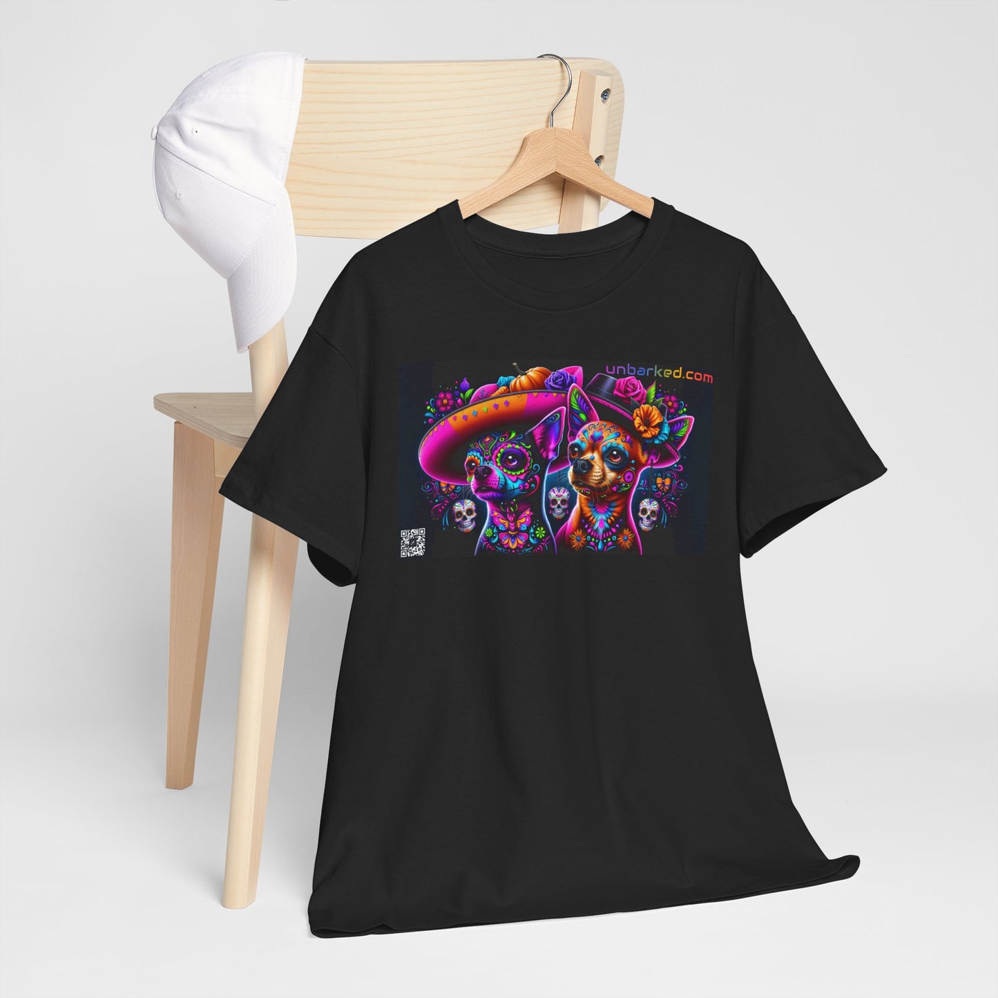 UNBARKED! Halloween Collection - Chihuahua Dog Vibrant Día de Muertos Tattoo Unisex Heavy Cotton Tee