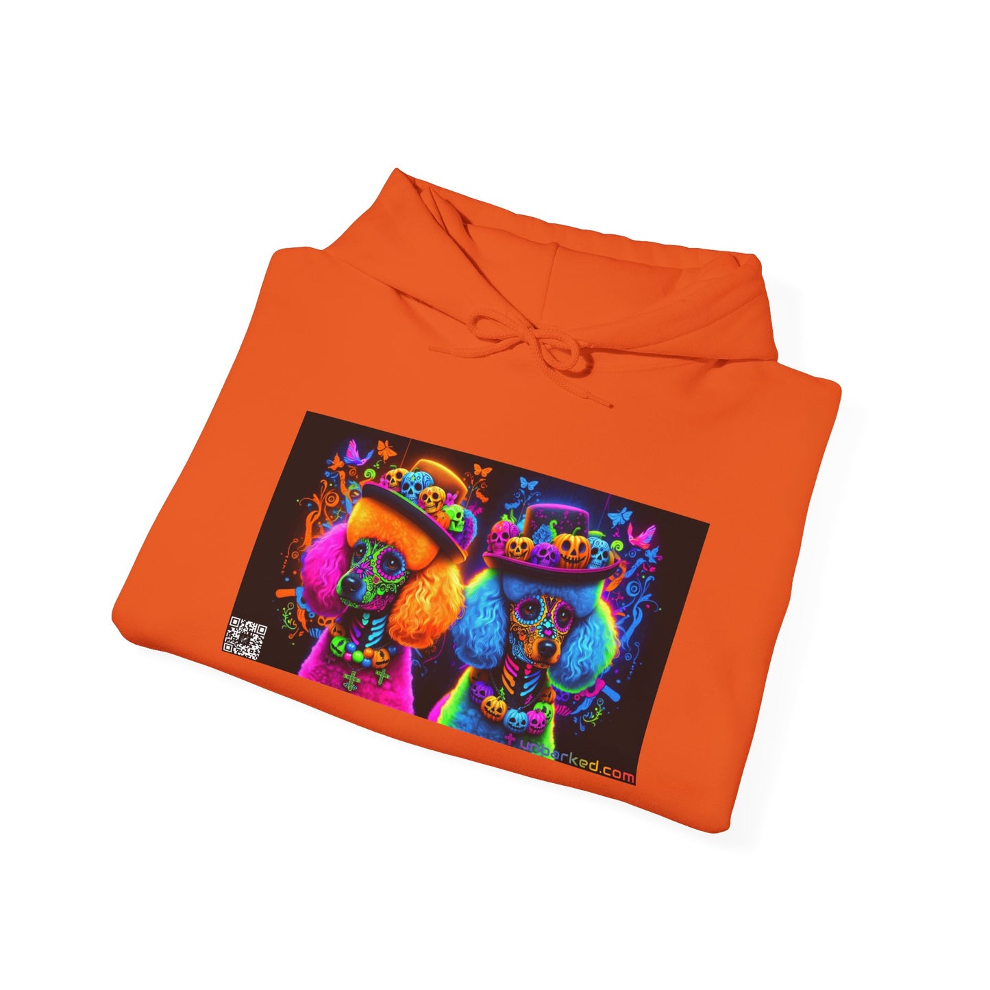 Unisex Heavy Blend™ Hooded Sweatshirt UNBARKED! Halloween Collection - Poodle Dog Vibrant Día de Muertos Tattoo
