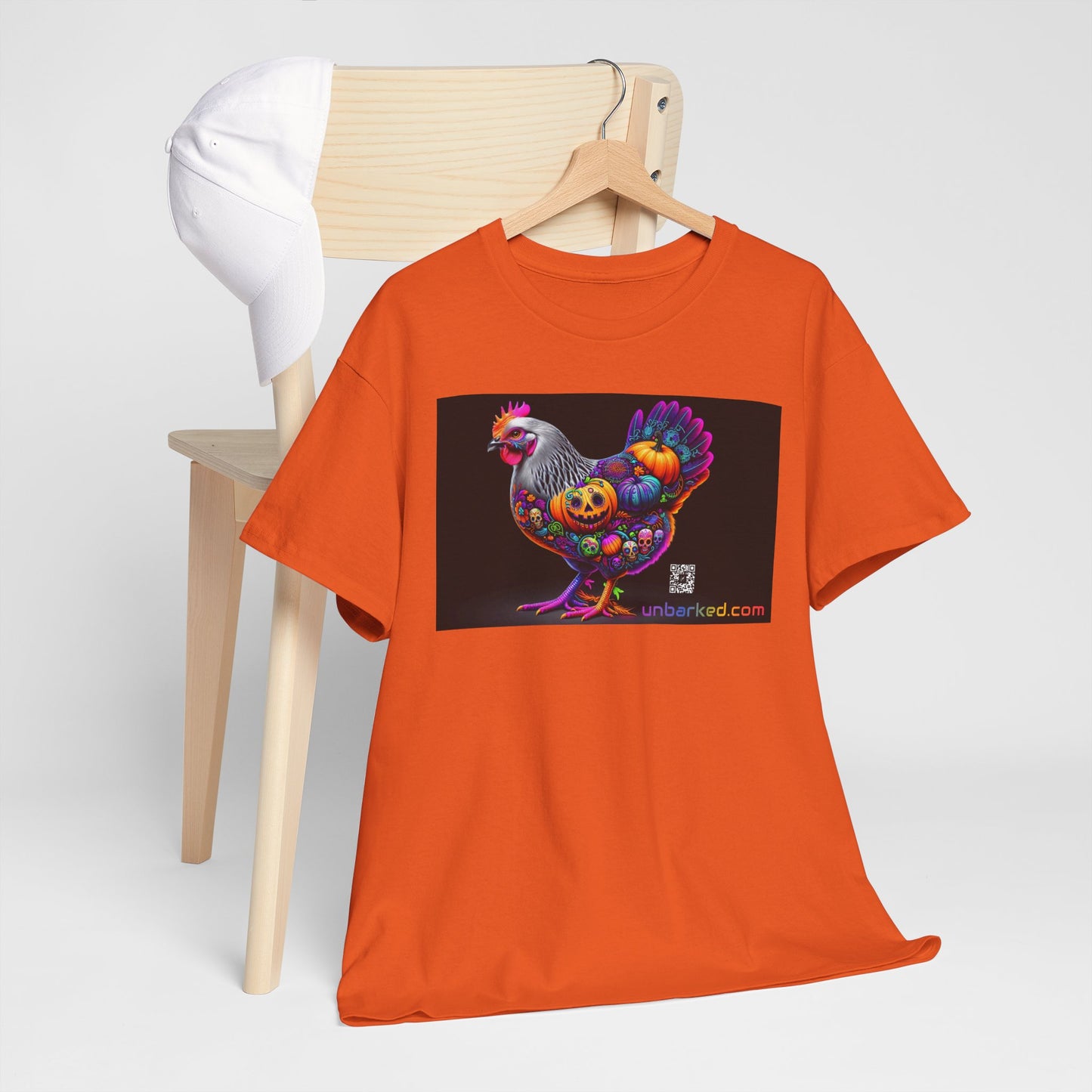 UNBARKED! Halloween Collection - Silver Laced Wyndotte Vibrant Día de Muertos Tattoo Unisex Heavy Cotton Tee Shirt