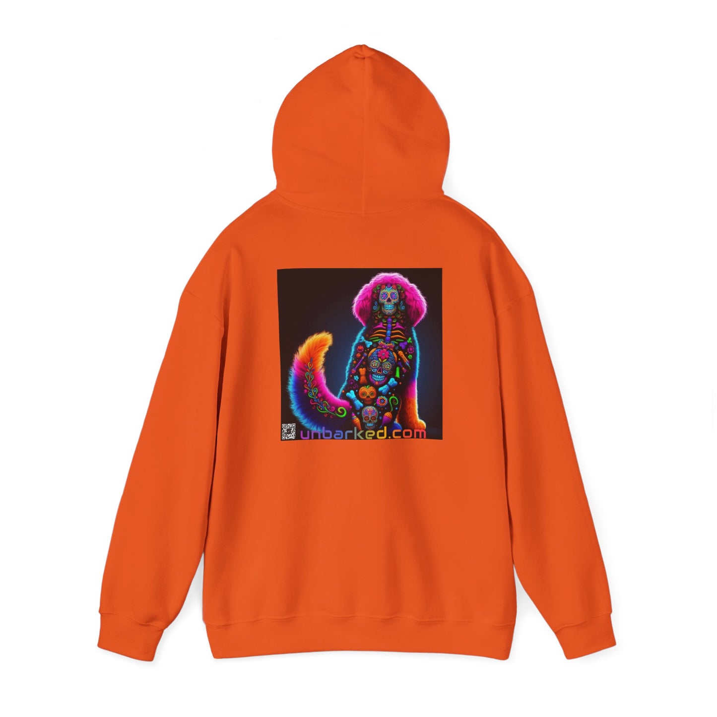 Unisex Heavy Blend™ Hooded Sweatshirt UNBARKED! Halloween Collection - Bernedoodle Vibrant Día de Muertos Tattoo